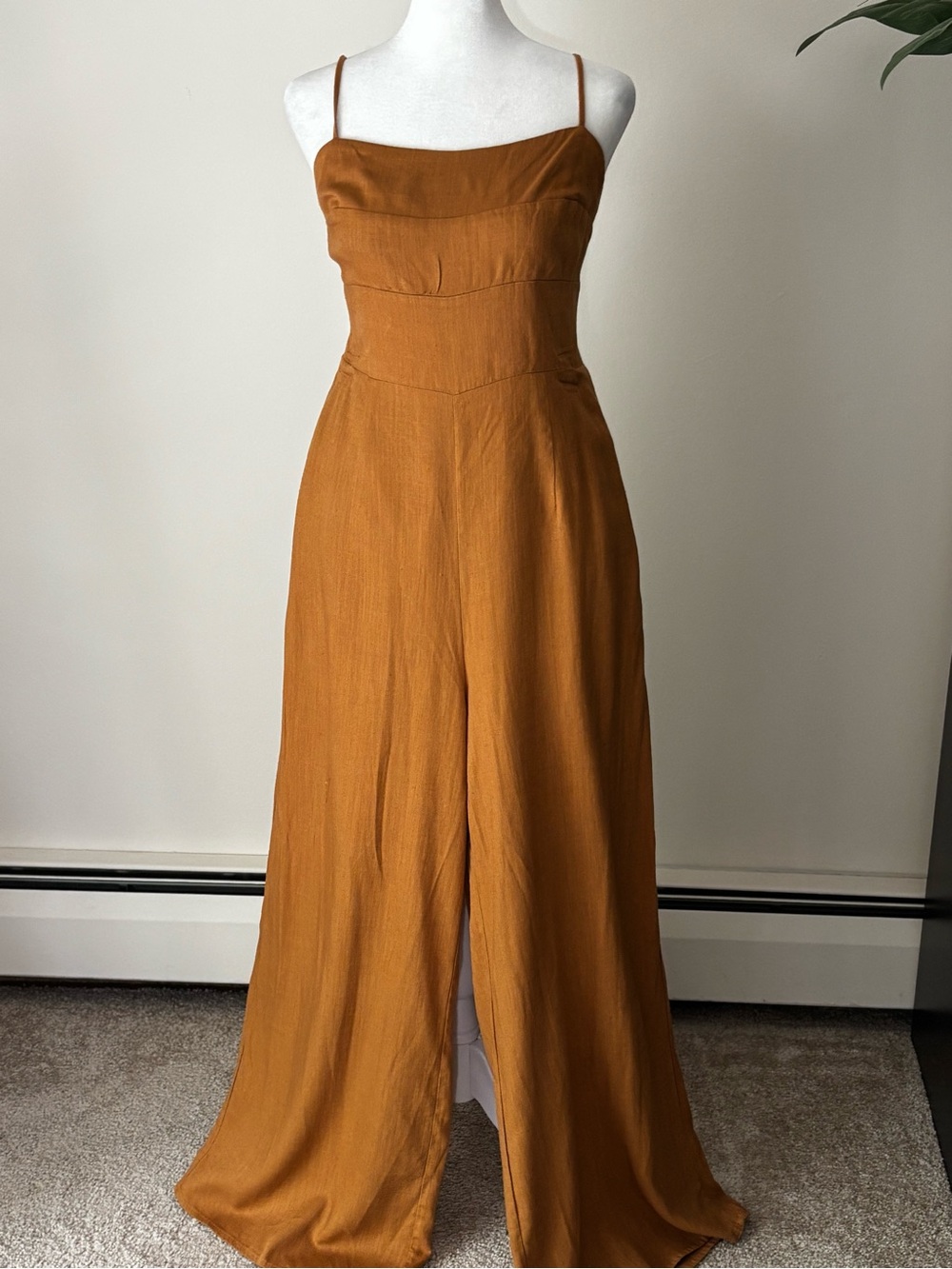 Back-Tie Wide-Leg Jumpsuit in Camel - Picture 3 of 16
